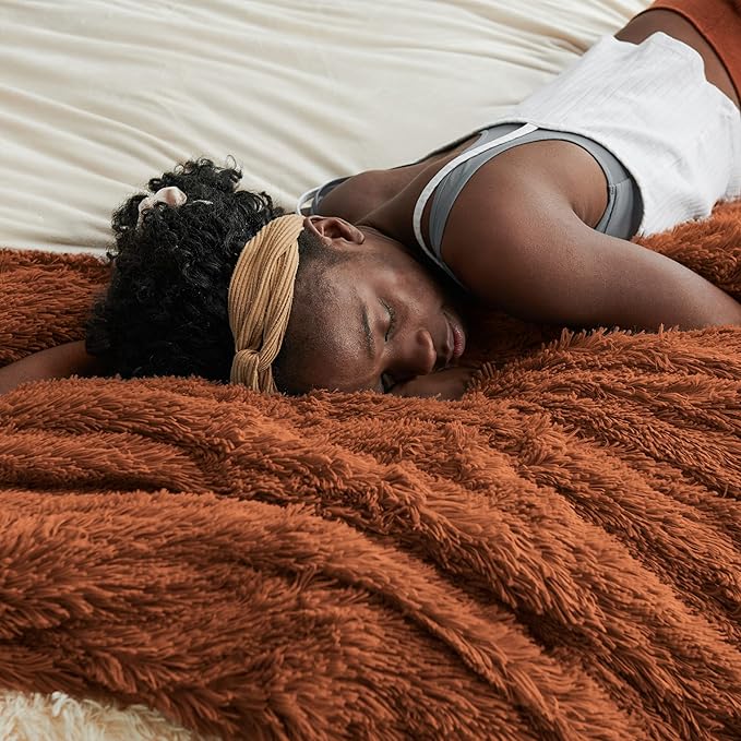 Bedsure GentleSoft Fluffy Burnt Orange Blankets Queen Size for Bed, Cozy Thick Sherpa Faux Fur Fleece Fuzzy Plush Winter Warm Soft Full Queen Blankets, Bedroom Decor Orange Gifts for Women Men, 90x90