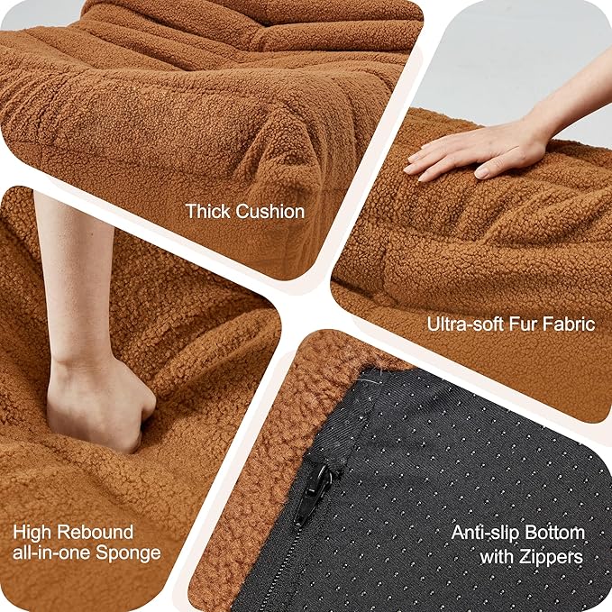 Bean Bag Chairs for Adults Giant Bean Bag Chair Memory Foam BeanBag Chair Big Bean Bag Sofa with Filler Faux Fur Fireside Beanbags Lazy Sofa for Living Room Bedroom Dorm Office (Brown Teddy)