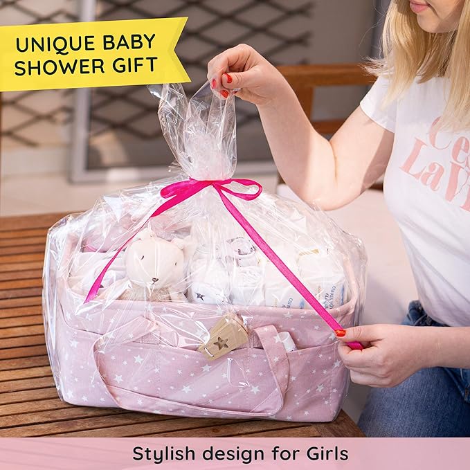 Baby Diaper Caddy Organizer - Baby Shower Basket | Large Nursery Storage Bin for Changing Table | Car Travel Tote Bag | Newborn Registry Must Have | Bonus Bottle Cooler | Pink