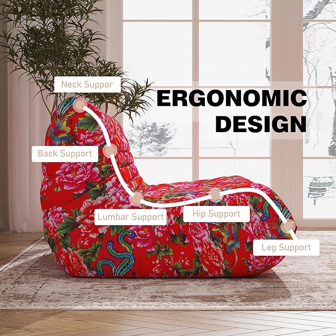 Bean Bag Chair, Loveseat Fireside Chair Bean Bag Sofa Large Bean Bag Chair for Adults, 2 Seater Bean Bag Chairs for Teens with High Density Comfortable Foam, Bean Bag for Living Room, Bedroom (Flower)