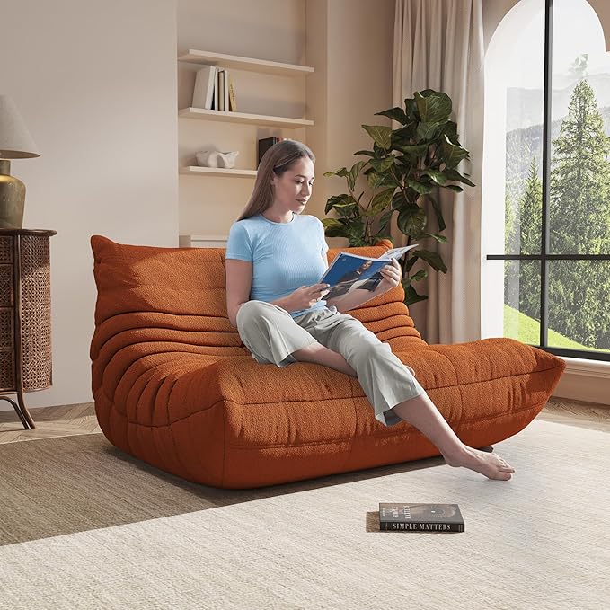 Bean Bag Chairs for Adults Giant Bean Bag Chair， 2 Seater with Memory Foam Filled Fireside Chair, Lazy Sofa Lounge Floor Sofa for Living Room, Bedroom, Office, No Assembly Required. (Orange)