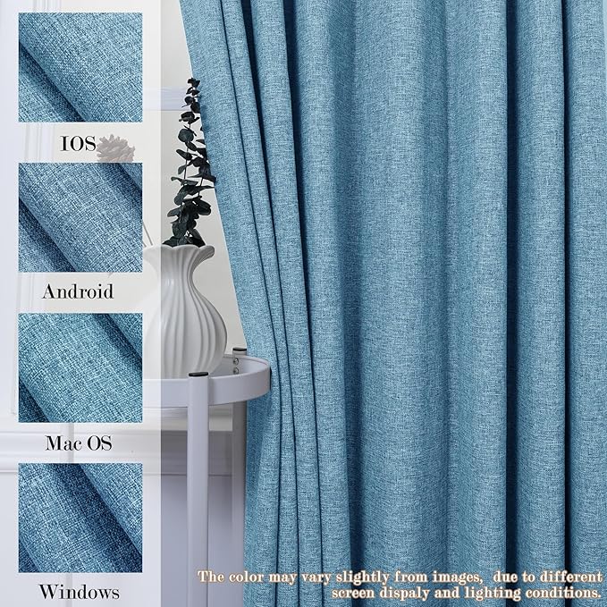 100" W x 84" L Faux Linen Room Divider Curtains, Full Blackout Pinch Pleated Drapes for Traverse Rod, Bedroom Divider Privacy Drapery with Hooks for Ceiling Track, 1 Panel, Blue