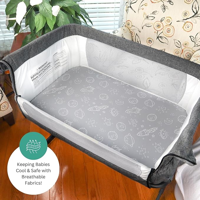 Bassinet Sheets for Maxi-Cosi Iora, Papablic 2 in 1 Bonni, Cowiewie Baby Bassinet Bedside Sleeper, 3 Pack, 33x20 Inch, Ultra Soft, Breathable Snug Fit, Unisex Boys Girls, Gray White (Space Rockets)
