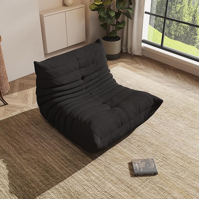 Bean Bag Chair, Oversized Bean Bag Chair for living Room, Fireside Chair for adults with Memory Foam Filled, Big Accent Sofa Lounge Floor Sofa for Gaming, Reading, Relax, No Assembly Required. (Black)