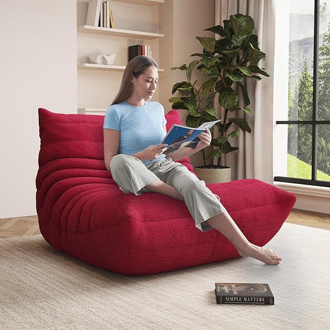 Bean Bag Chair, Oversized Bean Bag Chair for Living Room, Fireside Chair for Adults with Memory Foam Filled, Big Accent Sofa Lounge Floor Sofa for Gaming, Reading, No Assembly Required. (Burgundy)