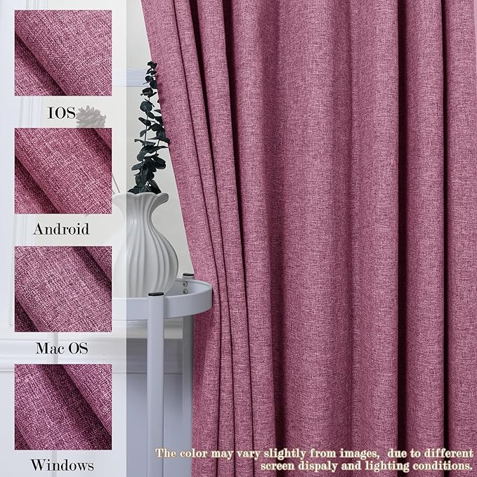 100% Blackout Linen Textured Drapes for Bedroom Pinch Pleated Curtains for Track System Portable Drapery for Sliding Glass Door/Storage/Space Room Divider, 70" Wx84 L, 1 PC, Lilac