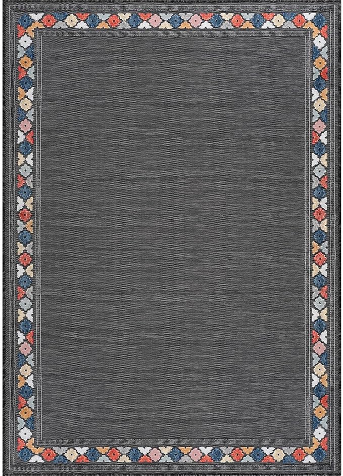 Beverly Rug Outdoor Rug 4x6 Modern Bordered Area Rugs for Indoor and Outdoor Patio Easy to Clean Non Shedding Living Room Porch Garden Washable Outside Carpet (4 x 6 Dark Gray)