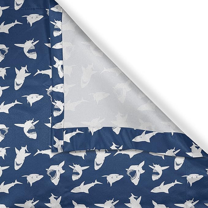 Ambesonne Shark Valance & Tier Curtain 3 pcs Set, Fish Pattern Various Gestures Have a Bite Danger Humor Nautical Design, Window Treatments for Kitchen Room Decor, 55" x 24", Blue Violet