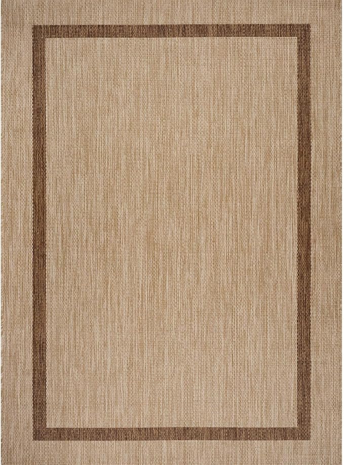 Bordered Outdoor Rug 6x9 Washable Outside Carpet for Indoor Patio Porch Waterproof Easy Cleaning Non Shedding Area Rugs Jute Beige - Nut Brown 6 x 9