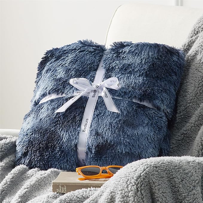 Bedsure GentleSoft Fluffy Navy Blue Throw Blanket, Tie Dye Blue Decor Navy Gifts for Men, Soft Cozy Fuzzy Plush Minky Thick Warm Sherpa Fleece Faux Fur Blanket for Couch, Blanket Gifts for Him, 50x60