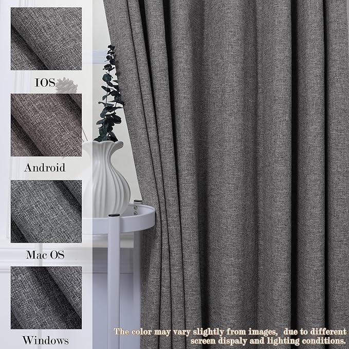 100% Blackout Linen Textured Drapes for Bedroom Pinch Pleated Curtains for Track System Portable Drapery for Sliding Glass Door/Storage/Space Room Divider, 70" Wx84 L, 1 PC, Natural Grey