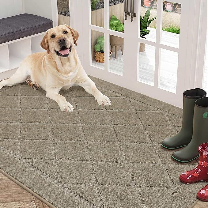BEQHAUSE Dirt Trapper Door Mat 36" x 60", Doormat Non-Slip Entryway Rugs Washable, Dog Door Mat Stain Resistant and Absorbent Welcome Floor Mat for Front Back Door, Muddy Wet Shoes & Paws, Beige