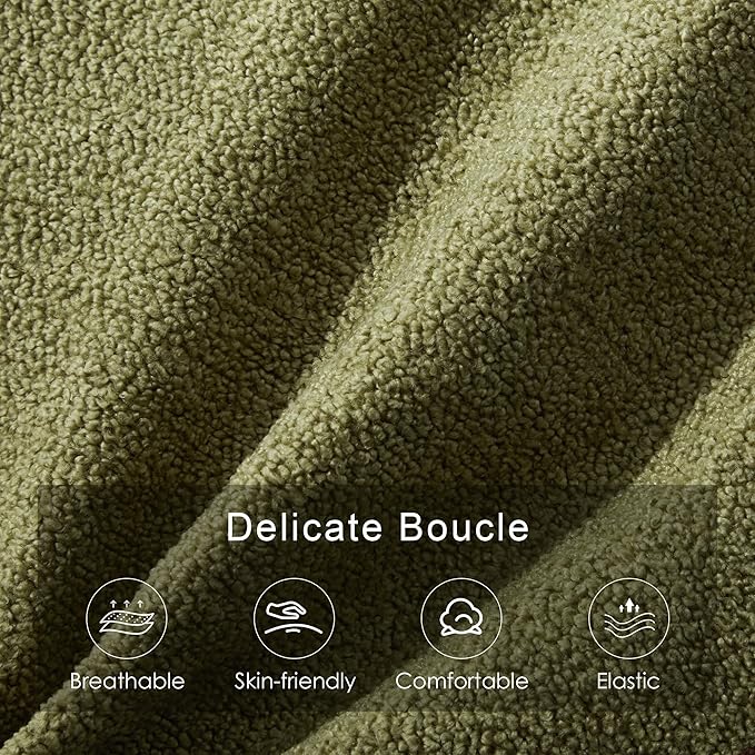 43.3" Bedroom Bench, Upholstered Entryway Bench, Modern End of Bed Ottoman with Solid Wood Legs and Adjustable Foot Pegs for Entryway, Dining Room and Living Room (Green Boucle)