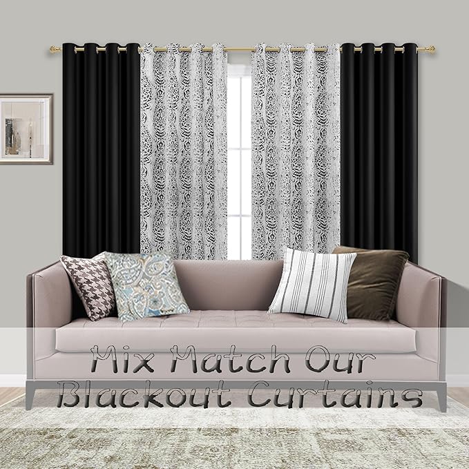 Black Blackout Curtains 84 Inches Long for Bedroom,Grommet 100% Total Black Out Curtain 84 Inch Long 2 Panels Burg,Light Blocking Noise Reducing Sound Proof Curtains for Window,52x84 Inch Length Set