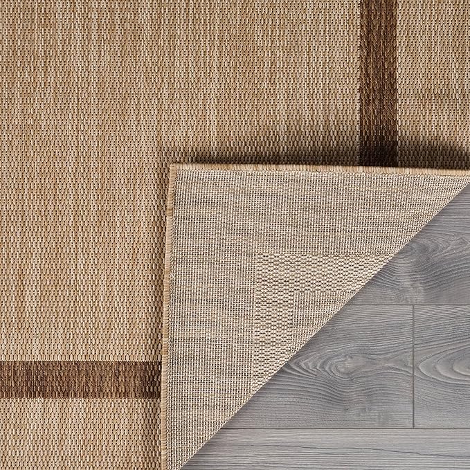 Bordered Outdoor Rug 6x9 Washable Outside Carpet for Indoor Patio Porch Waterproof Easy Cleaning Non Shedding Area Rugs Jute Beige - Nut Brown 6 x 9