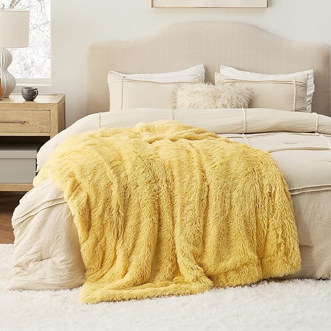 Bedsure GentleSoft Fluffy Yellow Throw Blanket, Room Decor Yellow Gifts for Women Men, Soft Cozy Fuzzy Plush Thick Warm Sherpa Fleece Faux Fur Throw Blanket for Couch Bed, Gifts for Mom Dad, 50x60