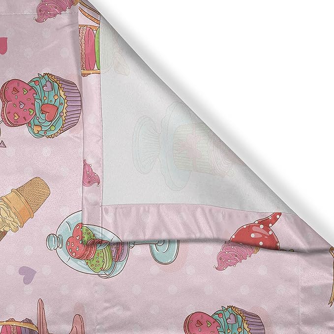 Ambesonne Ice Cream Long Kitchen Curtains, Retro Style Cupcakes Teapots Candies Cookies on Polka Dots Vintage Kitchen Print, Two Panels Drapes with Rod Pocket Room Decor, 55" x 45", Pastel Pink