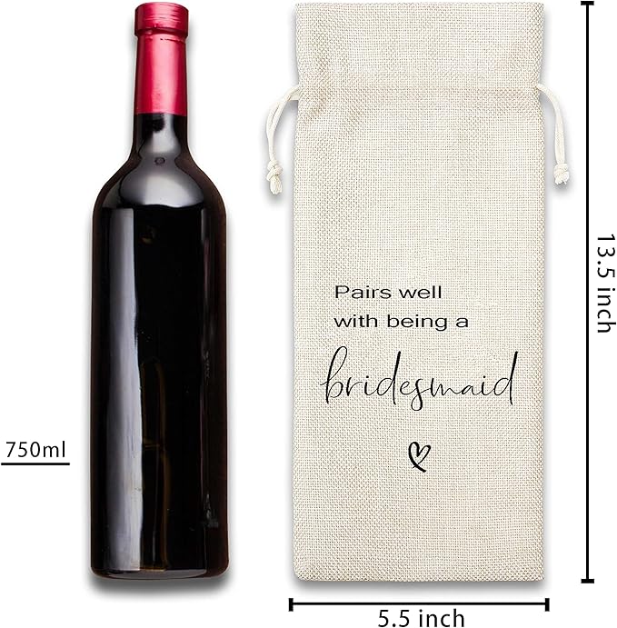 Bridesmaid Gifts Wine Bag - Gift For Bridesmaids, Bridal Shower, Engagement, Bachelorette Party Favor - Cotton Burlap Wine Bag (1 Pcs) - WB032