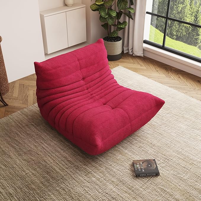 Bean Bag Chair, Oversized Bean Bag Chair for Living Room, Fireside Chair for Adults with Memory Foam Filled, Big Accent Sofa Lounge Floor Sofa for Gaming, Reading, No Assembly Required. (Burgundy)