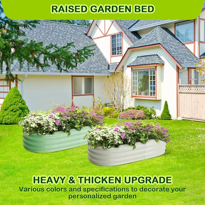 2 Pcs 4.5x2x2ft Oval Raised Garden Bed, Galvanized Raised Beds,Open-Ended Base Metal Raised Planter Beds,Garden Bed Outdoor,Planter Raised Boxes for Vegetables, Flowers,Tool-Free Asse,Green
