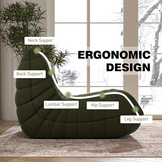 Bean Bag Chair, Fireside Chair Bean Bag Sofa Large Bean Bag Chair for Adults, Bean Bag Chairs for Teens with High Density Comfortable Foam, Memory Foam Bean Bag for Living Room, Bedroom (Green)