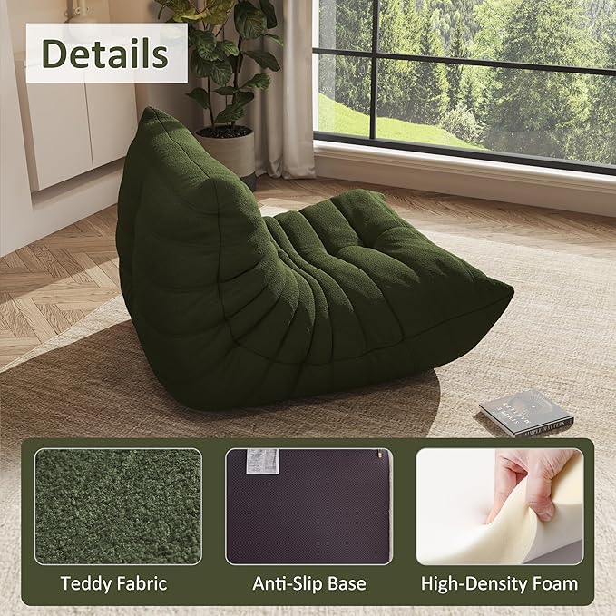 Bean Bag Chair, Oversized Bean Bag Chair for living Room, Fireside Chair for adults with Memory Foam Filled, Big Accent Sofa Lounge Floor Sofa for Gaming, Reading, Relax, No Assembly Required. (Green)
