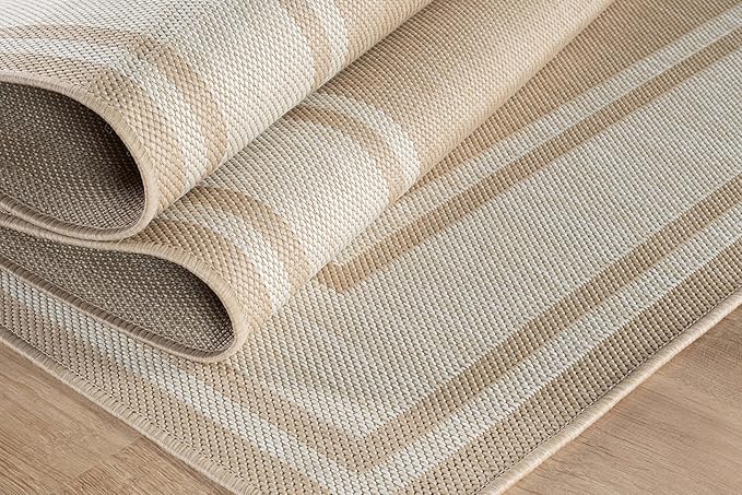 Beverly Rug Large Outdoor Rug 10x14 Modern Bordered Area Rugs for Indoor and Outdoor Patio Deck Porch Garden Waterproof Weather Sun Resistant Washable Outside Carpet (10 x 14 Beige)