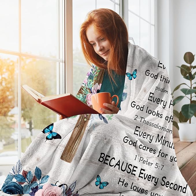 Bible Blanket Christian Gifts for Women, Prayer Blanket, Religious Blanket with Inspirational Thoughts and Prayers, Religious Gifts for Praying Women Men Inspirational Gift 60x80 in