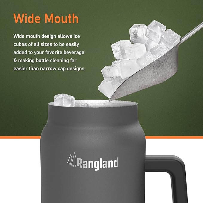 64 oz Tumbler with Handle and Straw Lid - Insulated Metal Water Bottle with Carrier Bag Holder and Shoulder Strap (Wide Mouth/Half Gallon)