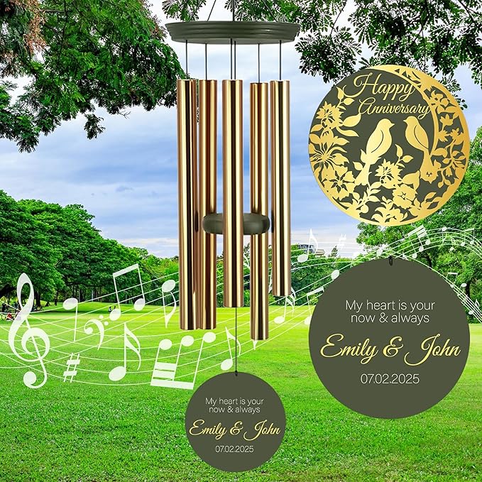 ASTARIN Happy Anniversary Wind Chimes Personalized, Deep Tone Wind Chimes for Memory Day, for Couple Friends Wife Husband, Marriage Keepsake Gift Ideas