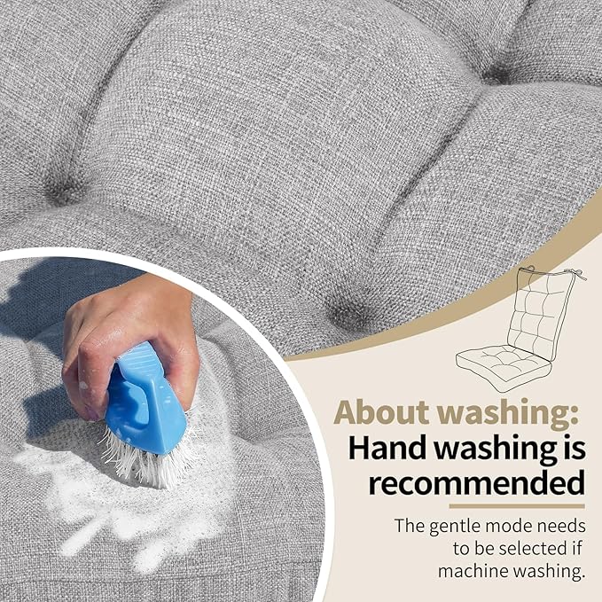 BUYUE Chair Cushion Set for Rocking Chair, Back Pillow & Seat Cushion with Ties, Original Woven Fabric Non-Slip Chair Pads for Elderly Sitting, Light Gray