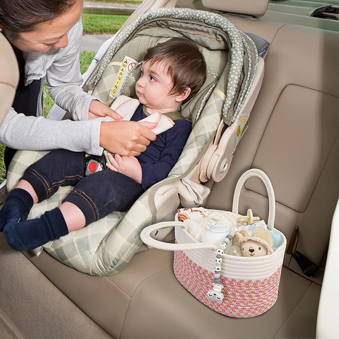 Baby Diaper Caddy Organizer for Girl Boy Rope Nursery Storage Bin Basket Portable Holder Tote Bag for Changing Table Car Travel Baby Shower Gifts Newborn Registry Must Haves