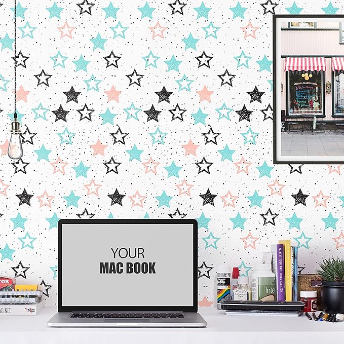 Amaonm Removable 15.8 x 98.4inch Wall Decals DIY Wallpaper Wall Stickers Murals Decor for Kids Babys Girls Bedroom Teens Nursery Living Room Door Desk Decoration (Star)