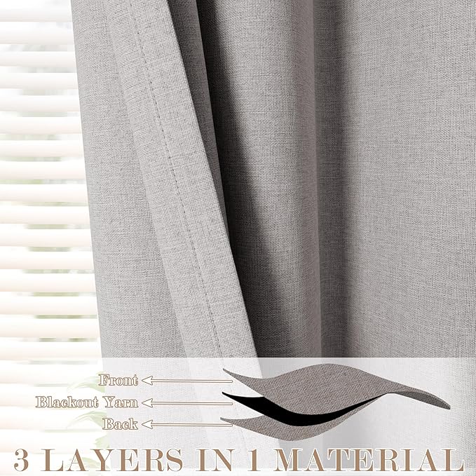 100% Blackout Linen Textured Drapes for Bedroom Pinch Pleated Curtains for Track System Portable Drapery for Sliding Glass Door/Storage/Space Room Divider, 70" Wx96 L, 1 PC, Browish Grey