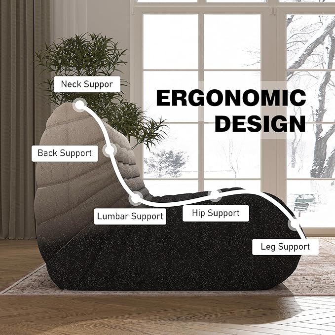 Bean Bag Chair, Oversized Fireside Chair Bean Bag Sofa Large Bean Bag Chair for Adults, 3 Seater Bean Bag Chairs for Teens with High Density Comfortable Foam, Bean Bag for Living Room(Black&White)