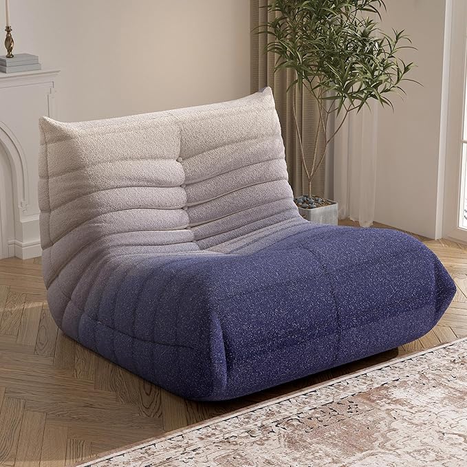 Bean Bag Chair, Fireside Chair Bean Bag Sofa Large Bean Bag Chair for Adults, Bean Bag Chairs for Teens with High Density Comfortable Foam, Memory Foam Bean Bag for Living Room, Bedroom (Blue&White)