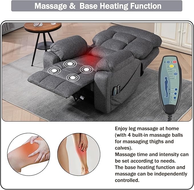 4 OKIN Motor Power Lay Flat Lift Recliner Chair for Elderly Adults Oversized Recliners with Massage Heat, Adjustable Head-Back-Lumbar-Leg-Support, Extended Footrest, 2 Cup Holders
