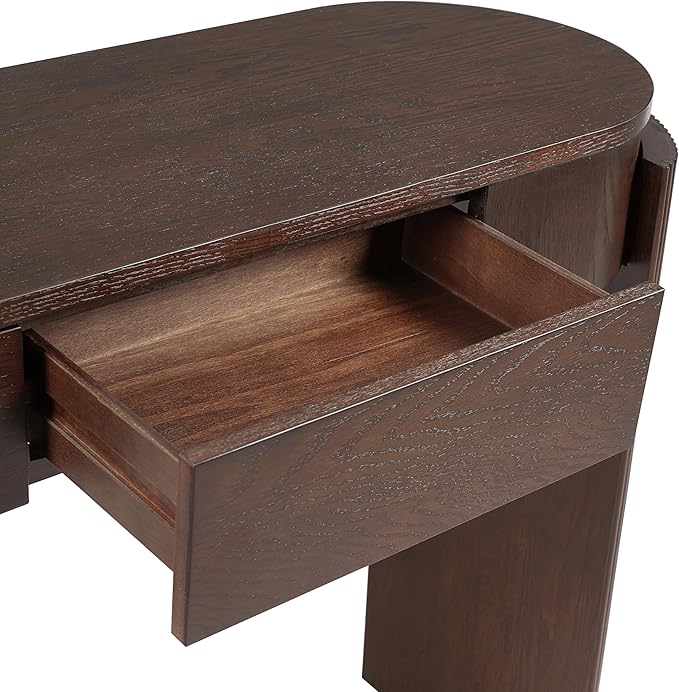 55" Sofa Table with Oval Top and 2 Drawers, Entryway Console Table with Fluted Design for Hallway,Foyer,Entry and Living Room (Fully Assembled-Espresso)