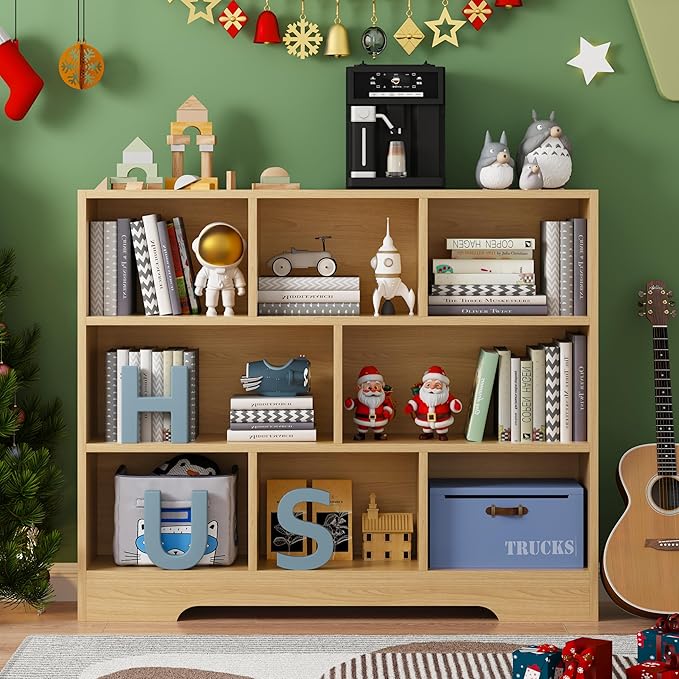 Book Shelf Set of 2, 8 Cubes Storage Organizer, 3-Tier Open Shelf Wooden Bookcase, Freestanding Wooden Bookshelf Cube Shelf for Bedroom, Living Room, Home Office