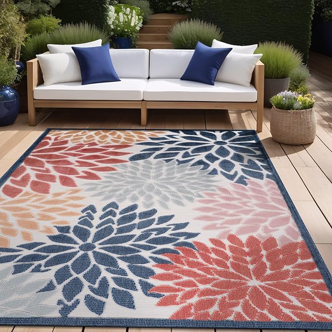 Beverly Rug Outdoor Rug 8x10 Modern Floral Tropical Area Rugs for Indoor and Outdoor Patio Easy to Clean Non Shedding Living Room Porch Garden Washable Outside Carpet (8 x 10 Multicolor)