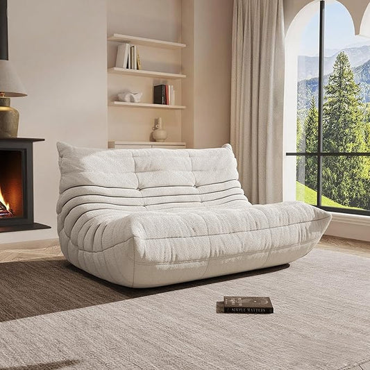 Bean Bag Chair, Oversized Loveseat Fireside Chair for Adults, 2 Seater with Memory Foam Filled, Lazy Sofa Lounge Floor Sofa for Living Room, Bedroom, Office, No Assembly Required. (Beige)