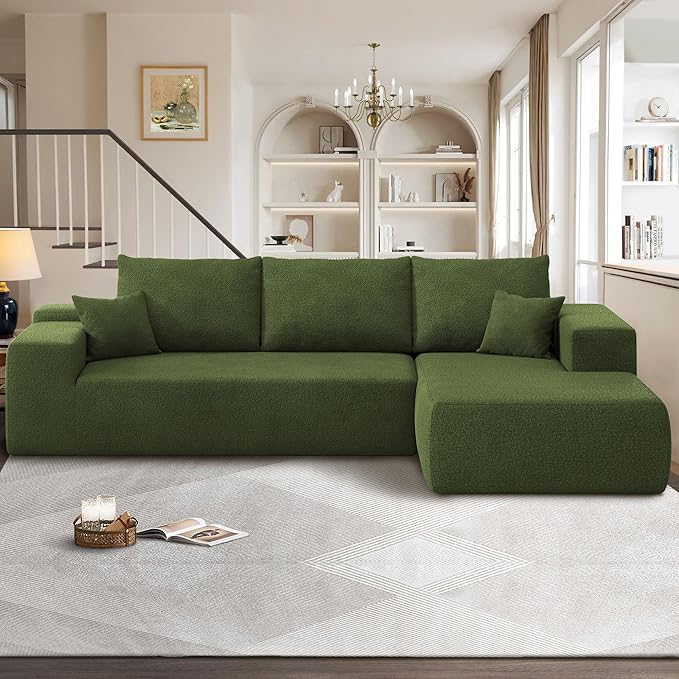 104" Cloud Sectional Couches for Living Room,L Shaped Boneless Couch in A Box,Sleeper Sofa with Comfy Chaise No Assembly Required,Green