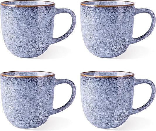 AmorArc 12oz Coffee Mugs, Ceramic Coffee Mugs set of 4 for Man, Woman, Dad, Mom, Modern Coffee Mugs with handle for Latte/Cappuccino/Milk/Cocoa. Dishwasher&Microwave Safe, Blue-Reactive Glaze