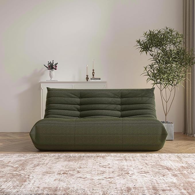 Bean Bag Chair, Loveseat Fireside Chair Bean Bag Sofa Large Bean Bag Chair for Adults, 2 Seater Bean Bag Chairs for Teens with High Density Comfortable Foam, Bean Bag for Living Room, Bedroom (Green)