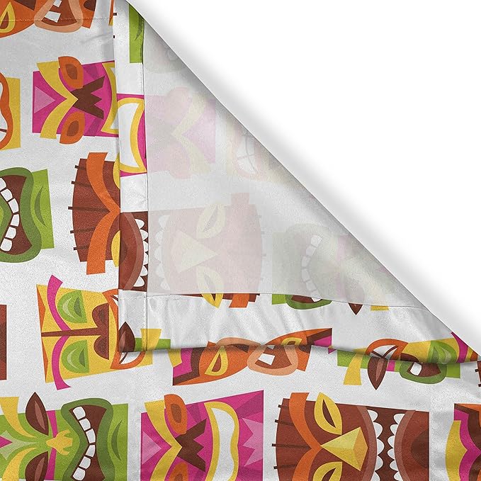 Ambesonne Tiki Bar Long Kitchen Curtains, Sixties Retro Inspired Hawaiian Party Happy Tiki Pattern Colorful, Two Panels Drapes with Rod Pocket Room Decor, 55" x 45", White Brown