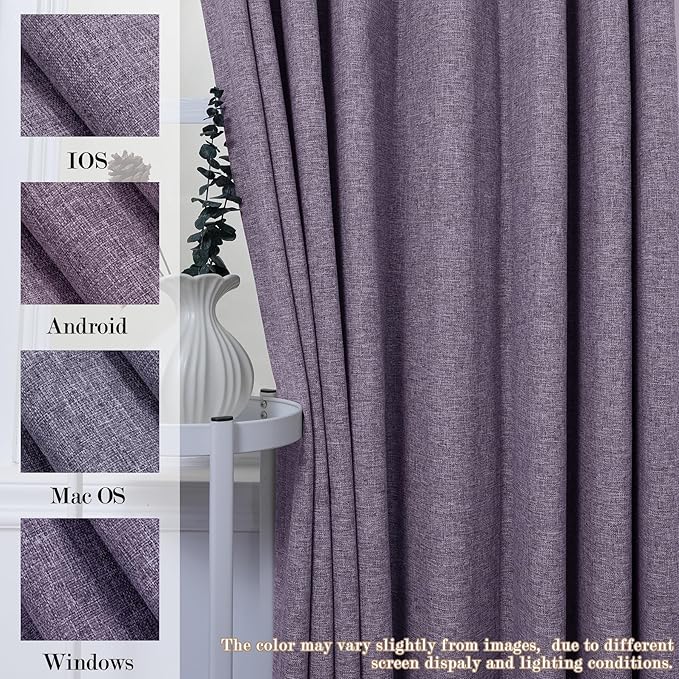 100% Blackout Linen Textured Drapes for Bedroom Pinch Pleated Curtains for Track System Portable Drapery for Sliding Glass Door/Storage/Space Room Divider, 70" Wx96 L, 1 PC, Violet