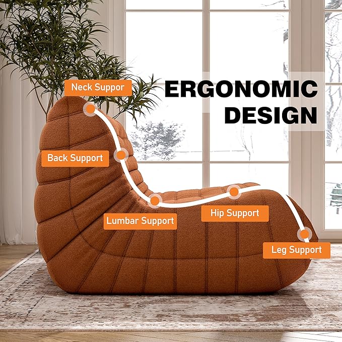 Bean Bag Chair, Loveseat Fireside Chair Bean Bag Sofa Large Bean Bag Chair for Adults, 2 Seater Bean Bag Chairs for Teens with High Density Comfortable Foam, Bean Bag for Living Room, Bedroom (Orange)