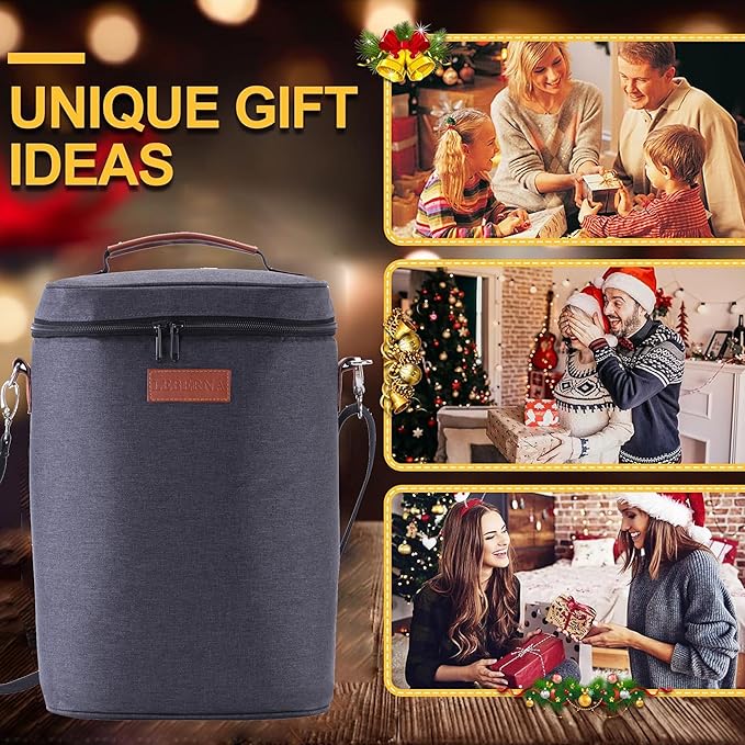 4 Bottle Wine Gift Carrier - Travel Padded Insulated Wine Cooler Bag with Handle and Adjustable Shoulder Strap, Great Wine Lover Gift