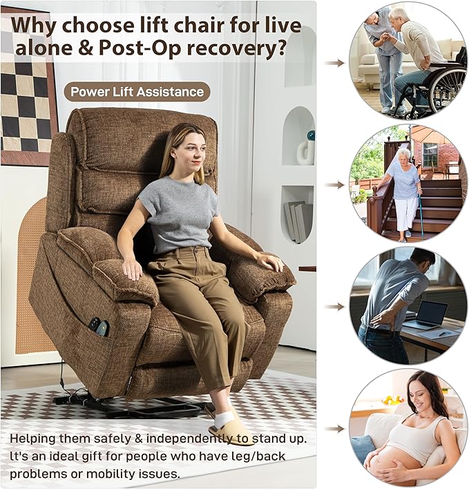 27in Extra Wide Power Lift Recliner Chair for Big Tall with Extended Footrest Heat Massage, Oversized Electric Lift Recliner Chairs for Adults Elderly Seniors, Arm Storage & Cup Holders