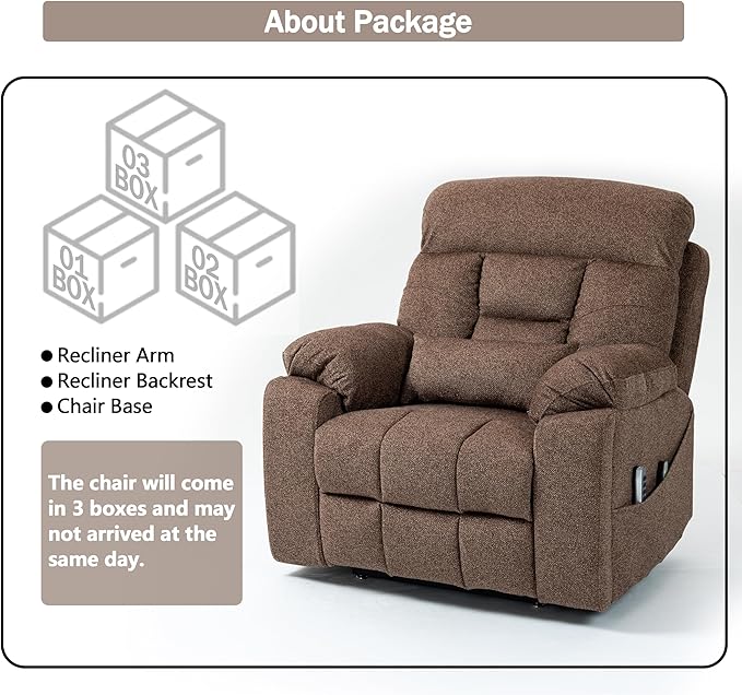 4 OKIN Motor Power Lay Flat Lift Recliner Chair for Elderly Adults Big and Tall Recliners with Heat Massage, Adjustable Head-Back-Lumbar-Leg-Support, Extended Footrest, 2 Cup Holders